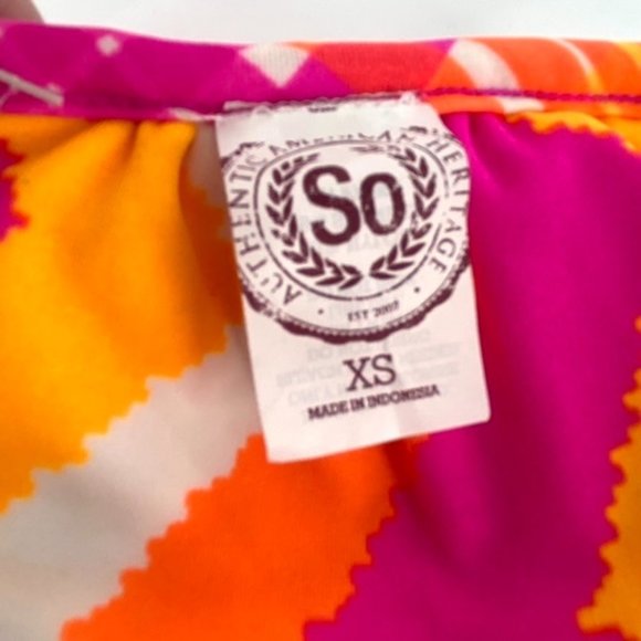 Reversible Bikini Swimsuit Halter Top Juniors Sz XS Pink Orange Stripe Chevron - Picture 9 of 10